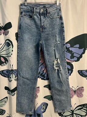 Old Navy Medium Wash Sky Hi Straight-Leg Distressed Jeans